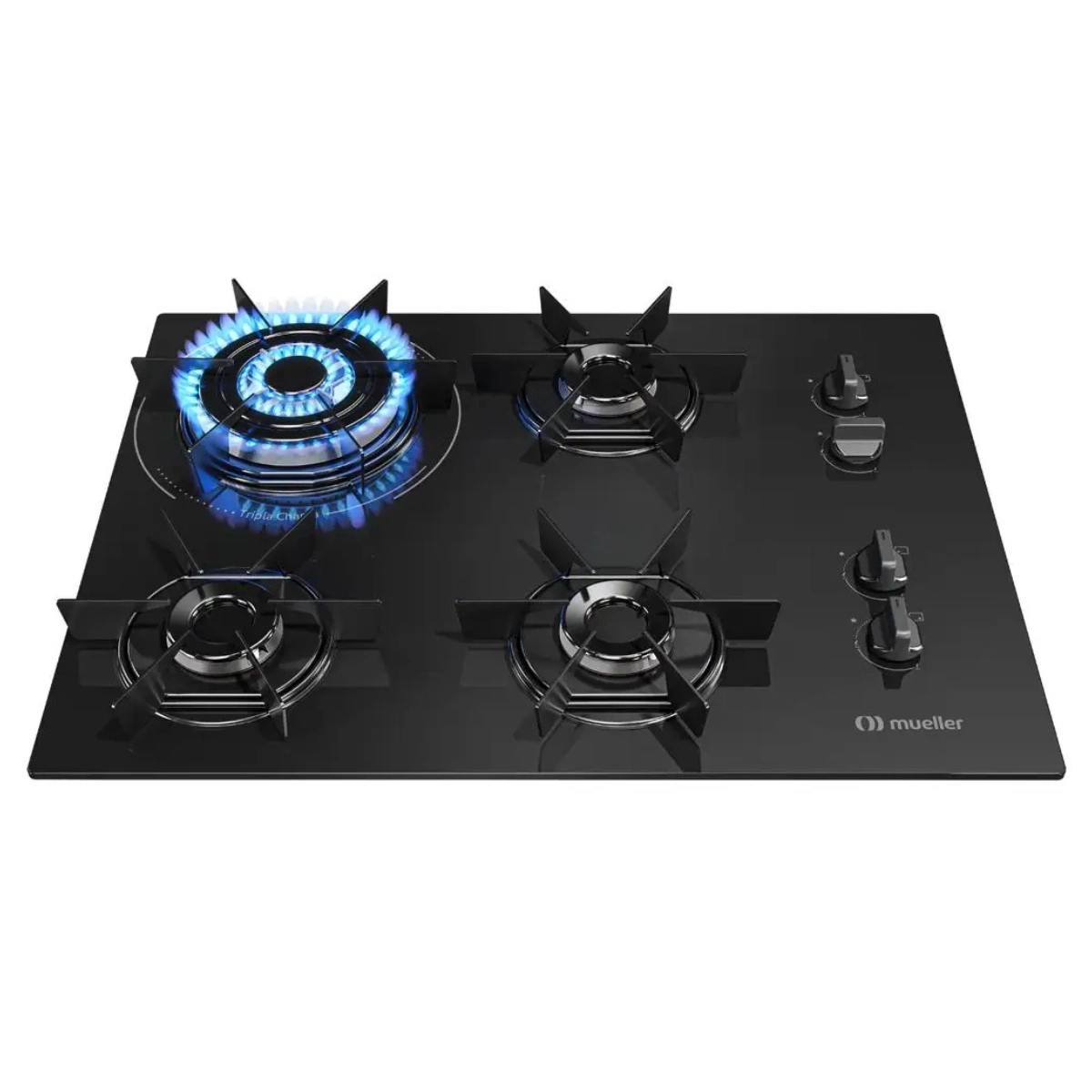 COOKTOP 4 BOCAS A GÁS MUELLER MESA DE VIDRO TRIPLA CHAMA MCG4BC BIVOLT