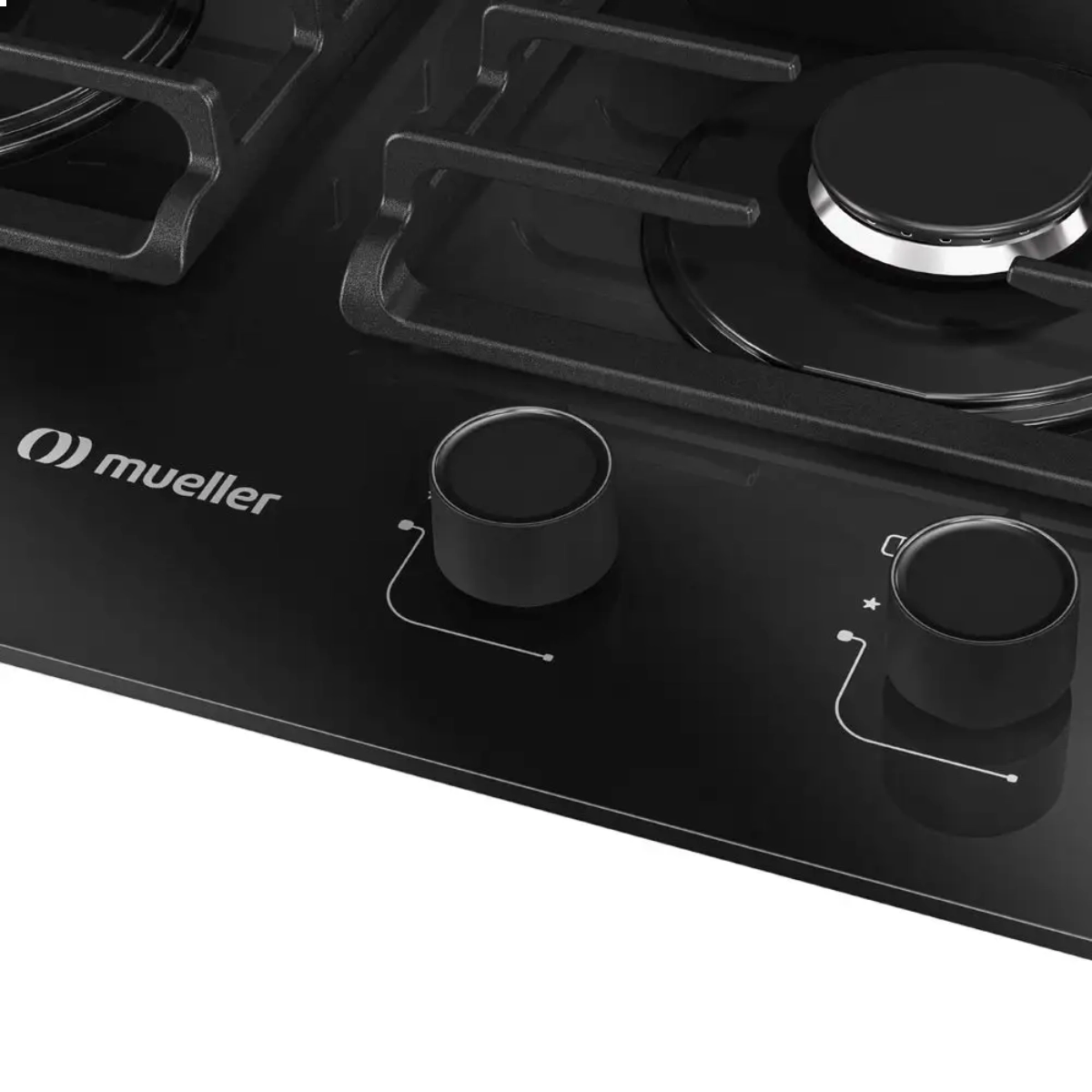 COOKTOP 4 BOCAS A GÁS PRETO MUELLER VIDRO MCG4BM GRADES DE FERRO FUNDIDO BIVOLT