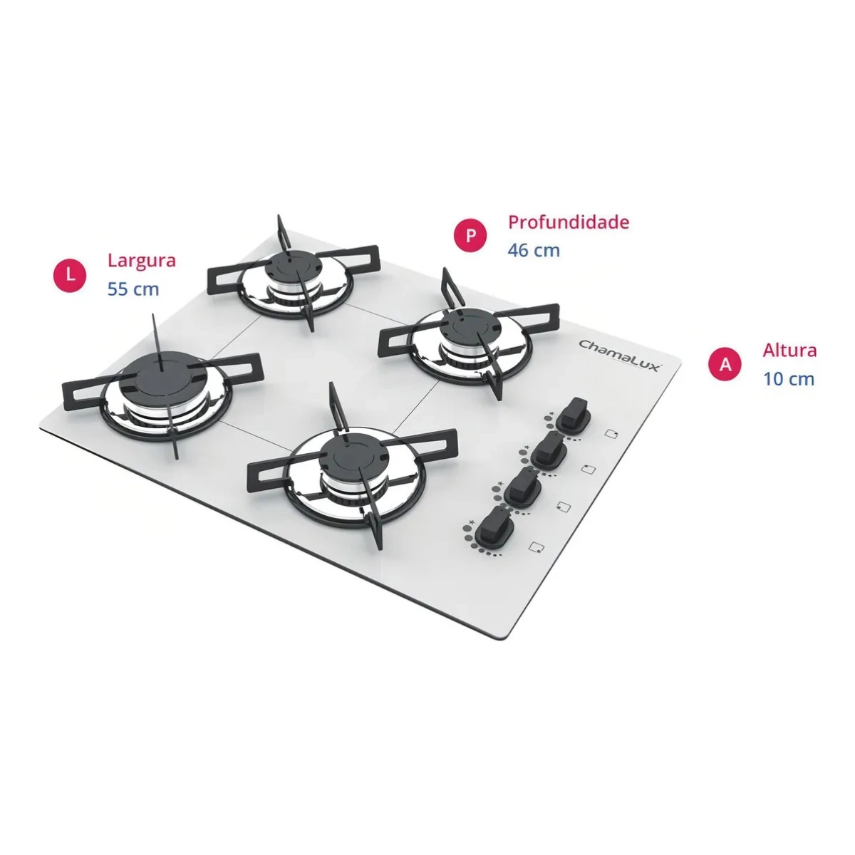 COOKTOP 4 BOCAS ULTRA CHAMA BRANCO CHAPA CHAMALUX BIVOLT