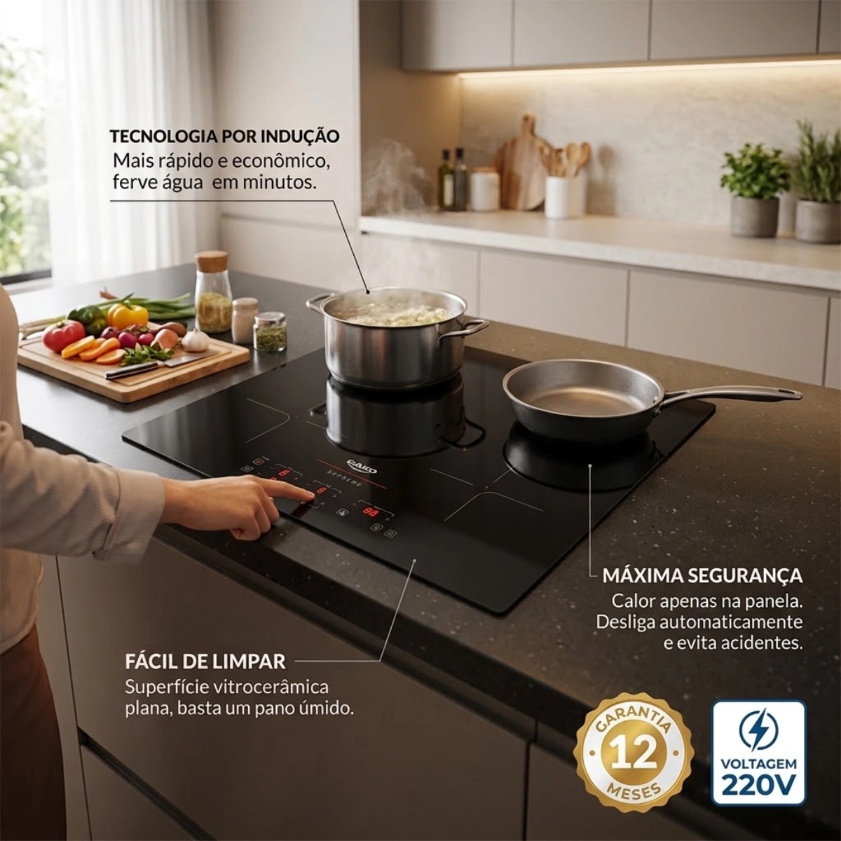 COOKTOP DE INDUÇÃO 4 BOCAS DAKO SUPREME PRETO 220V