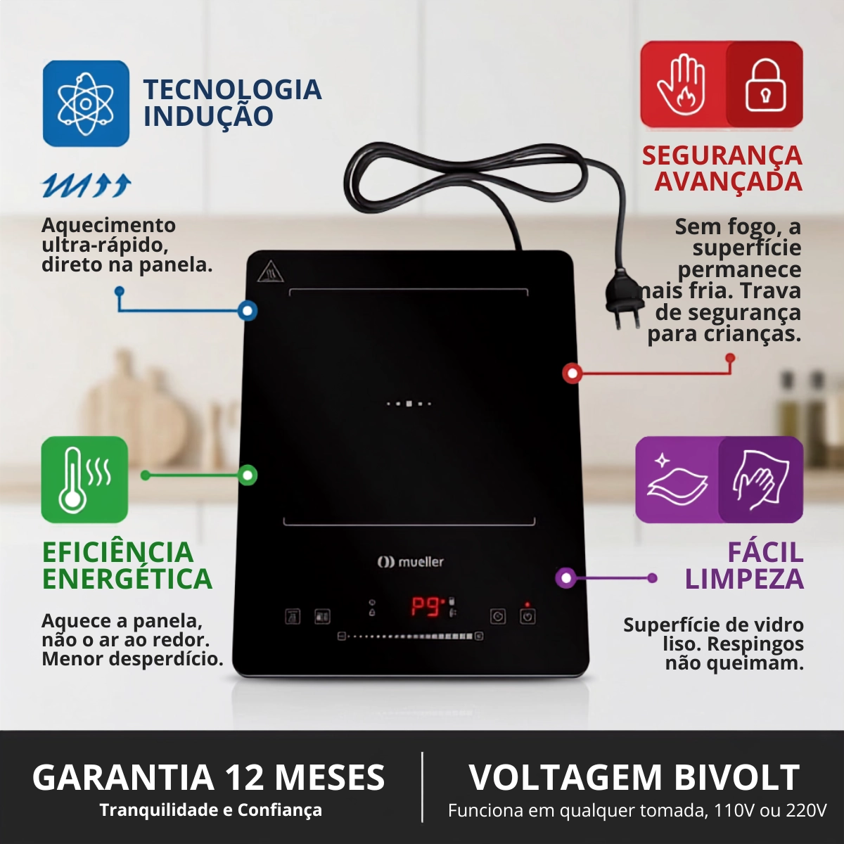 COOKTOP DE INDUÇÃO PORTÁTIL MUELLER 1 BOCA MCN1BK BIVOLT COOKTOP DE INDUÇÃO PORTÁTIL MUELLER 1 BOCA MCN1BK BIVOLT
