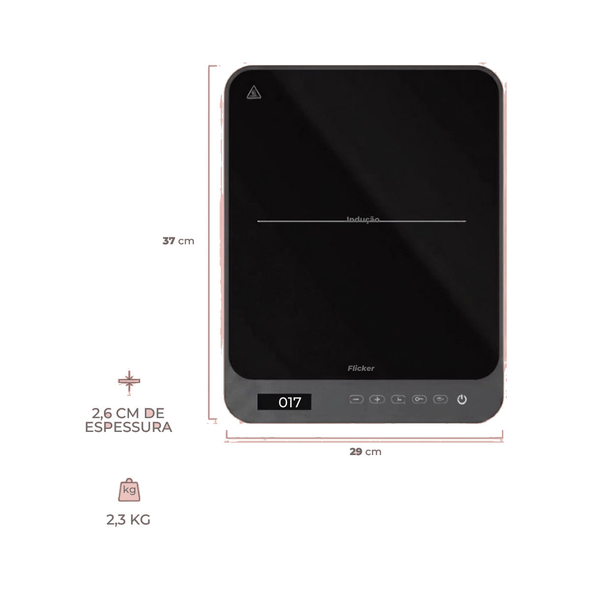COOKTOP DE INDUCAO FISCHER 1 BOCA BIVOLT ROSA TOUCH SCREEN PORTATIL