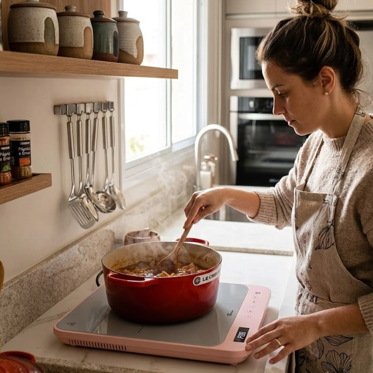 COOKTOP DE INDUCAO FISCHER 1 BOCA BIVOLT ROSA TOUCH SCREEN PORTATIL