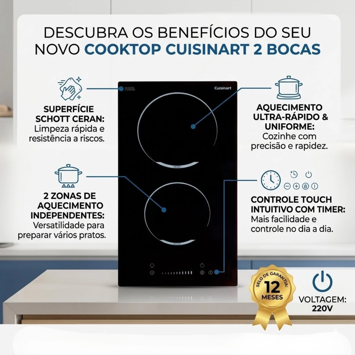 Cooktop Dominó Elétrico 2 Zonas 30cm Cuisinart Arkton 220v Cooktop Dominó Elétrico 2 Zonas 30cm Cuisinart Arkton 220v