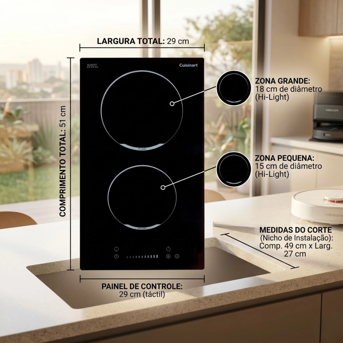 Cooktop Dominó Elétrico 2 Zonas 30cm Cuisinart Arkton 220v Cooktop Dominó Elétrico 2 Zonas 30cm Cuisinart Arkton 220v