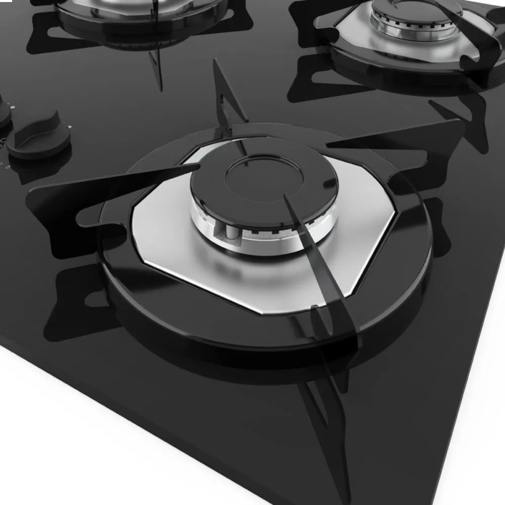 COOKTOP FOGATTI À GÁS FGT 5B TC VIDRO PRETO FLANGE INOX BIVOLT
