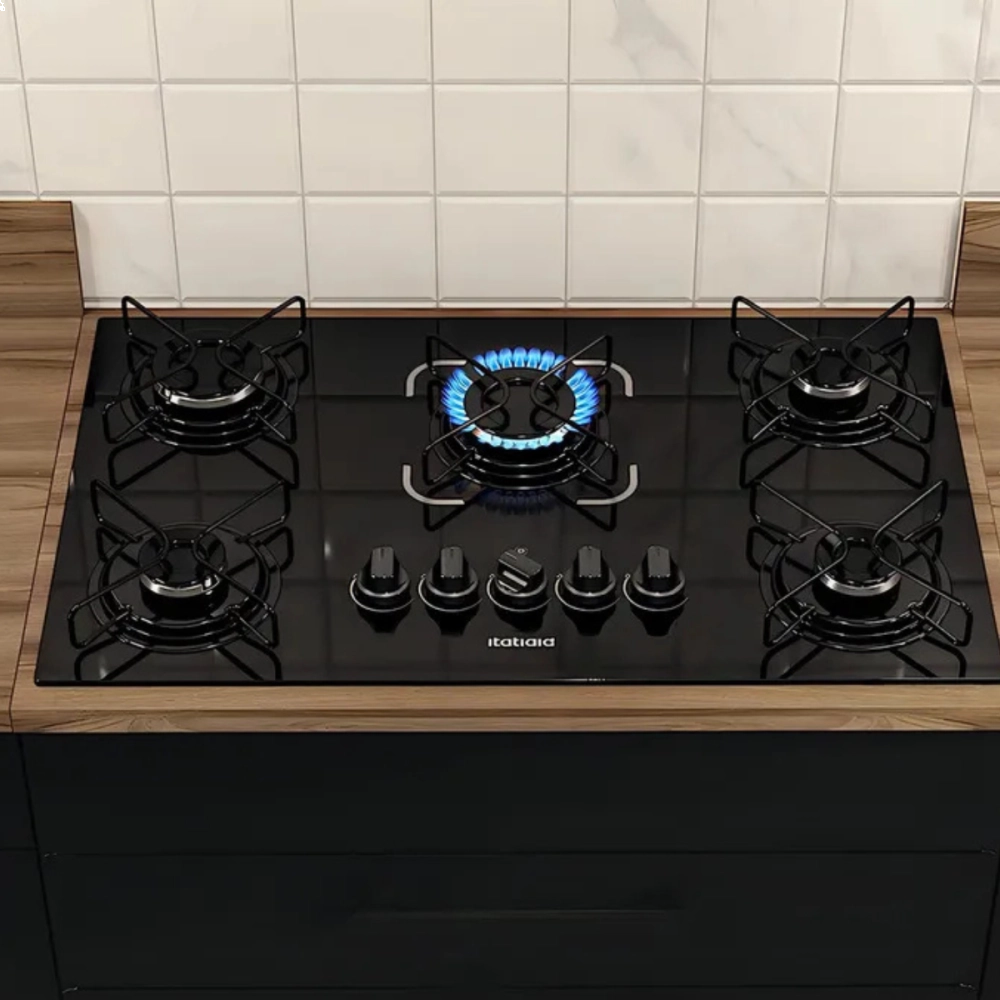 COOKTOP ITATIAIA ESSENCIAL 5 BOCAS MESA VIDRO PRETO BIVOLT