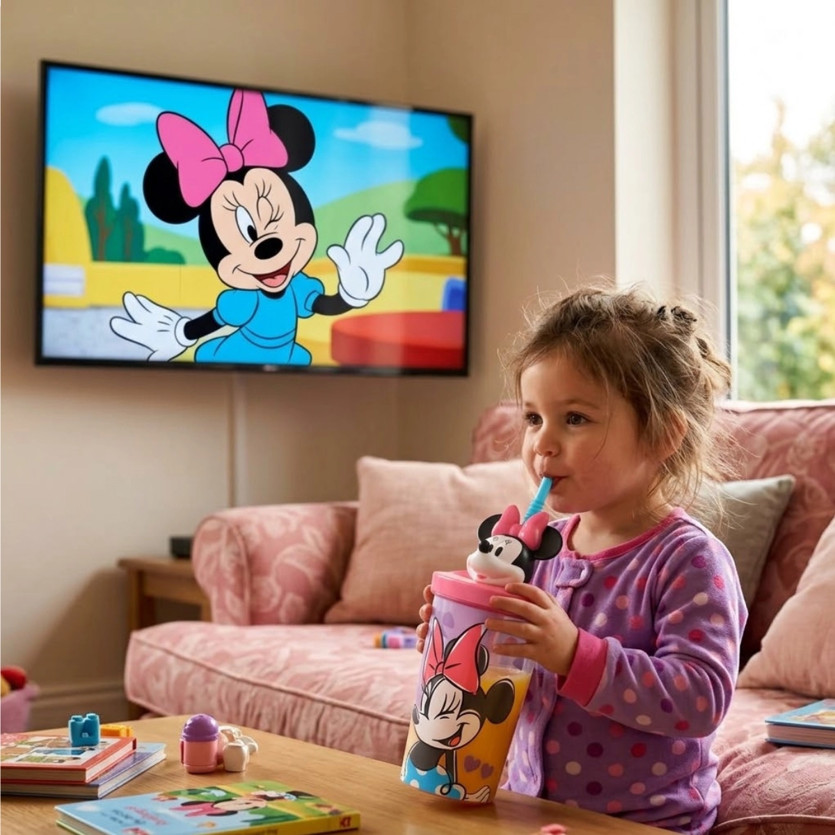 COPO COM TAMPA E CANUDO MINNIE MOUSE 3D LILÁS 360ML DISNEY