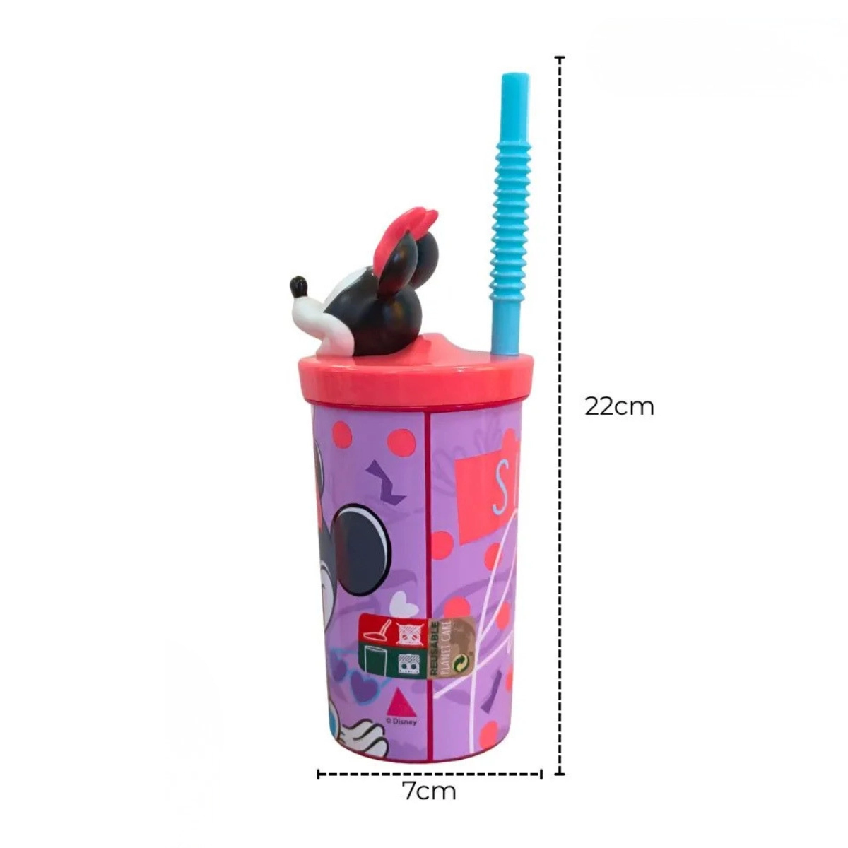 COPO COM TAMPA E CANUDO MINNIE MOUSE 3D LILÁS 360ML DISNEY