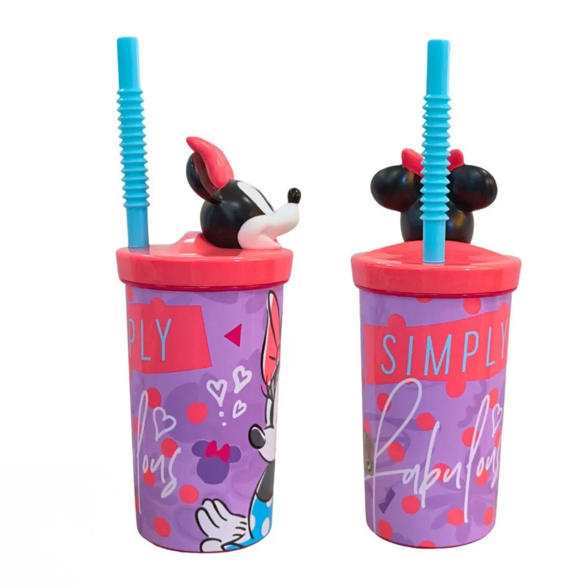 COPO COM TAMPA E CANUDO MINNIE MOUSE 3D LILÁS 360ML DISNEY