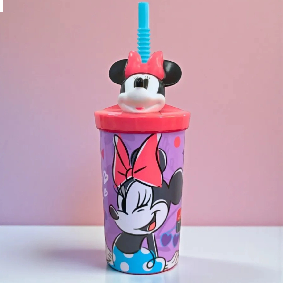 COPO COM TAMPA E CANUDO MINNIE MOUSE 3D LILÁS 360ML DISNEY
