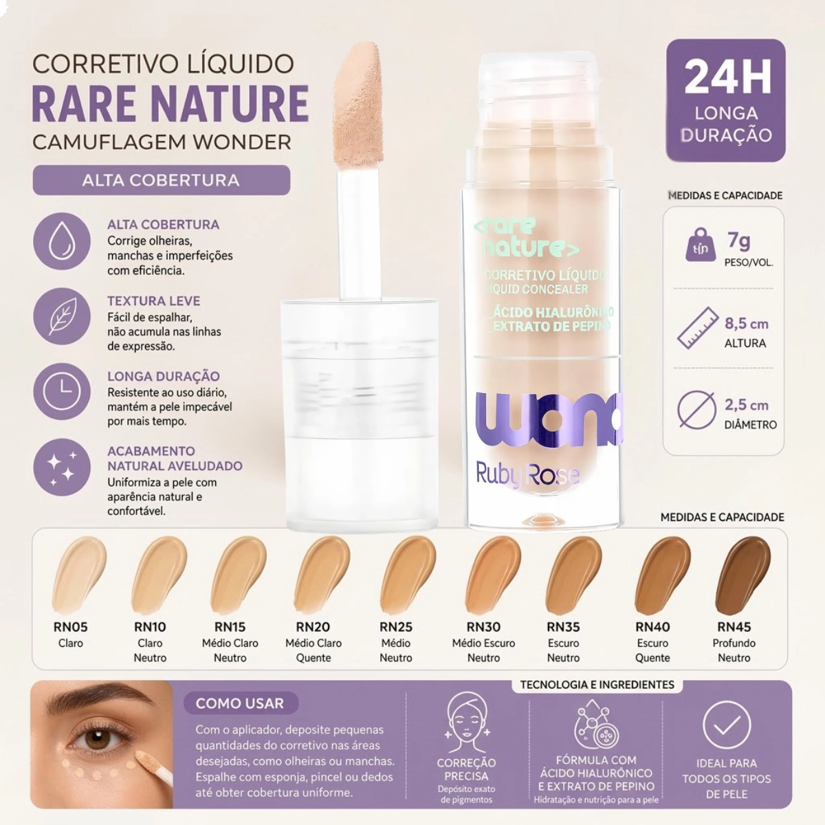 CORRETIVO LÍQUIDO RARE NATURE LINHA WONDER RN10 RUBY ROSE