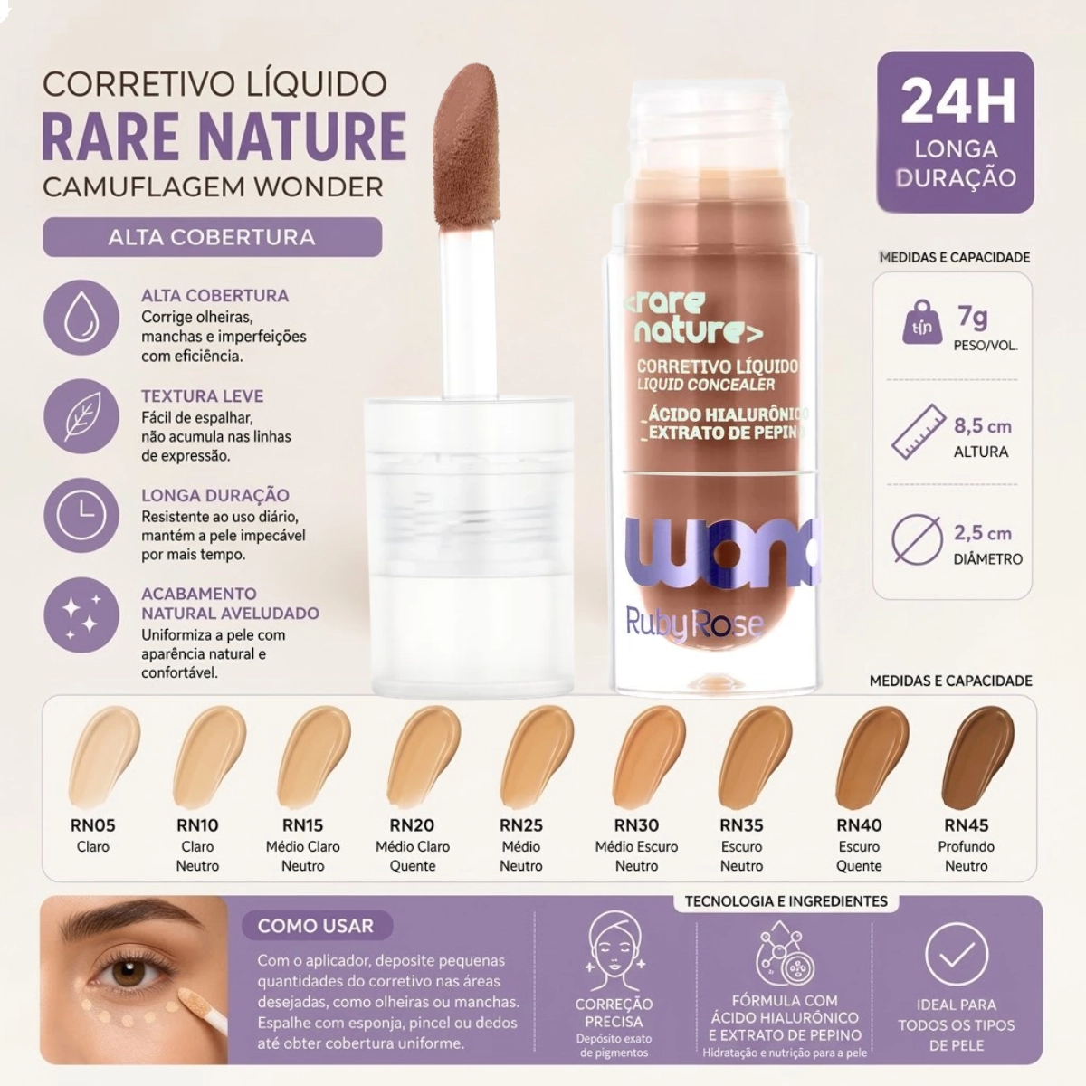 CORRETIVO LÍQUIDO RARE NATURE LINHA WONDER RN45 RUBY ROSE