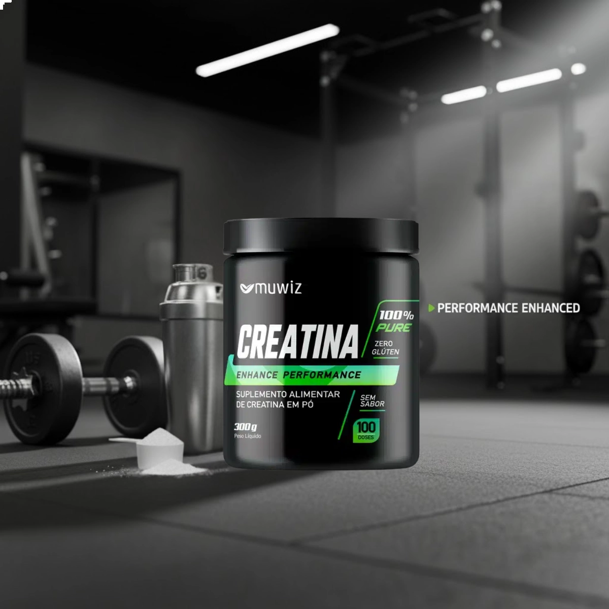 CREATINA MONOHIDRATADA ENHANCE PERFORMACE MUWIZ 300G SEM SABOR CREATINA MONOHIDRATADA ENHANCE PERFORMACE MUWIZ 300G SEM SABOR