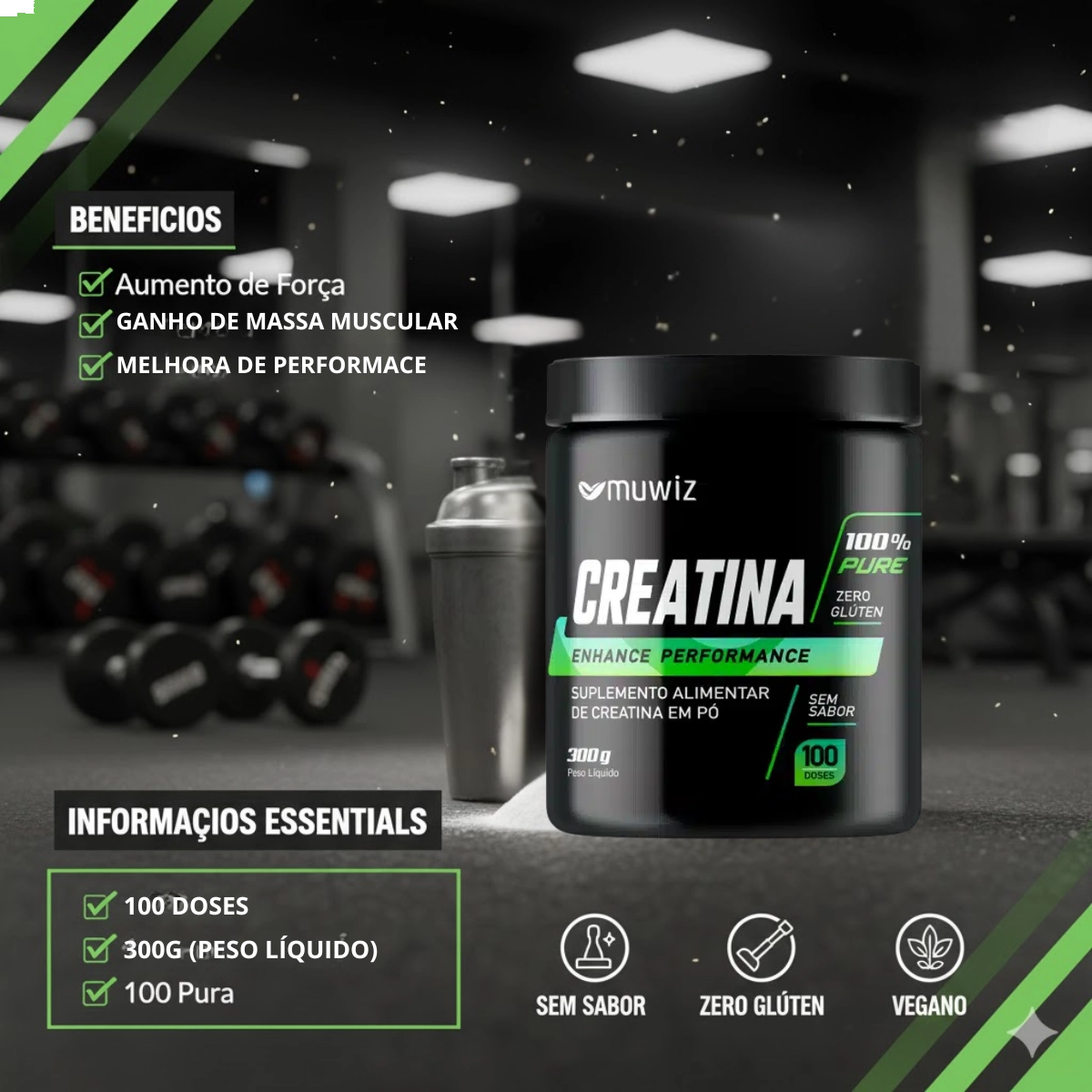 CREATINA MONOHIDRATADA ENHANCE PERFORMACE MUWIZ 300G SEM SABOR CREATINA MONOHIDRATADA ENHANCE PERFORMACE MUWIZ 300G SEM SABOR