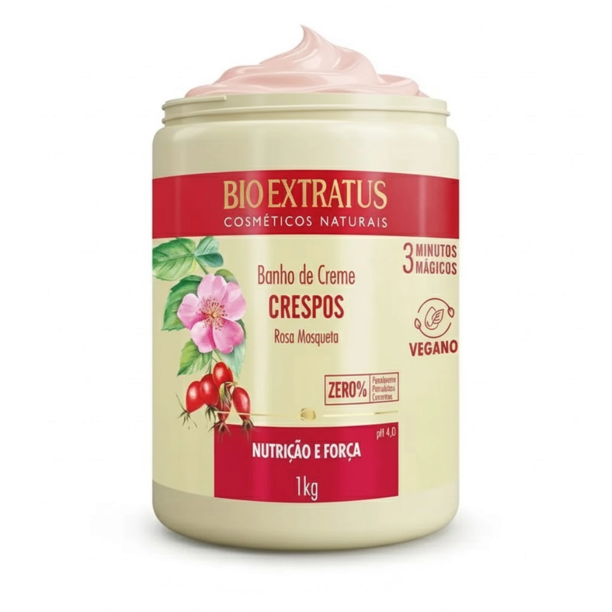CREME VEGANO ROSA MOSQUETA PARA CABELO CRESPOS 1KG BIOEXTRATUS