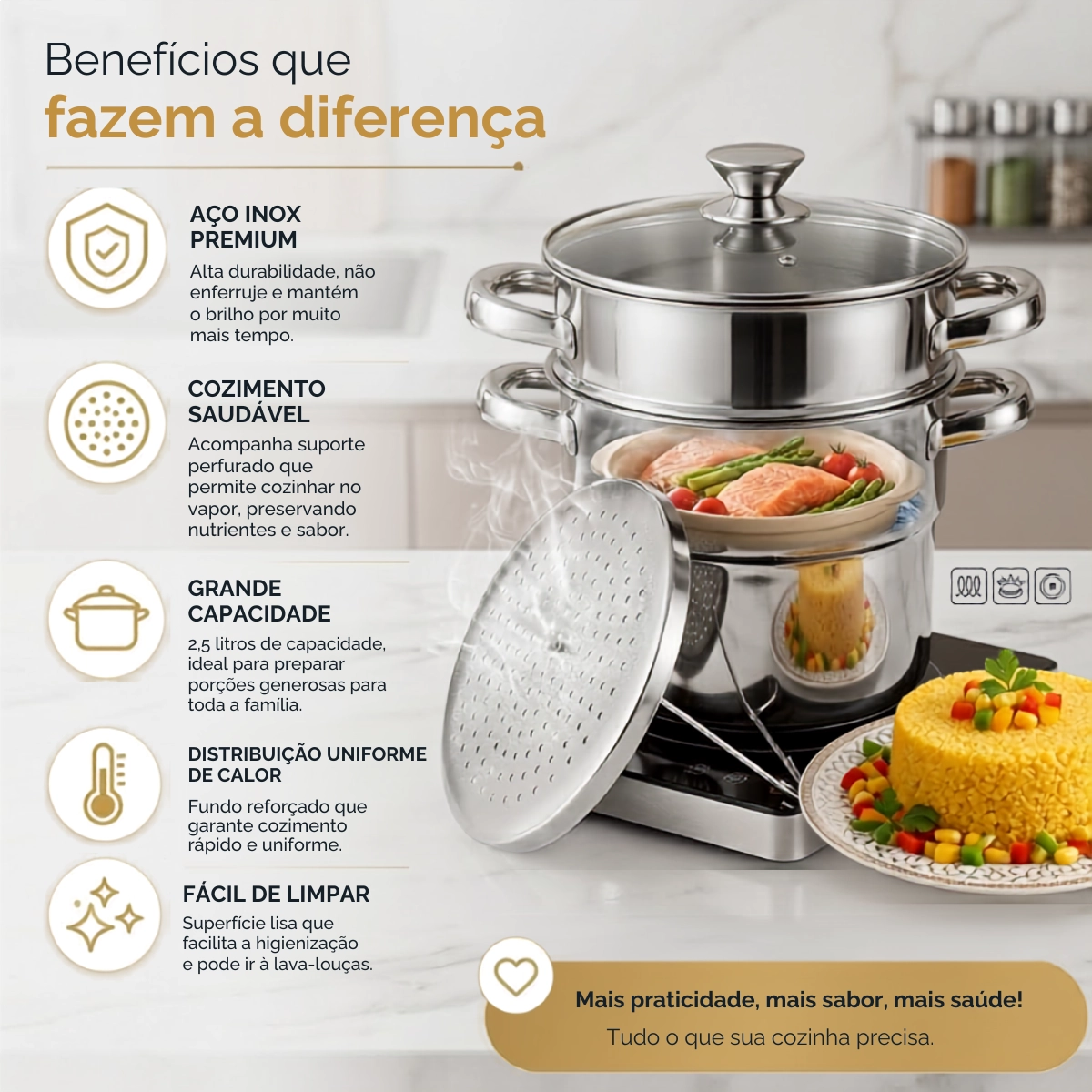 CUSCUZEIRA SUPREME EM AÇO INOX MIMO STYLE CUSCUZEIRA SUPREME EM AÇO INOX MIMO STYLE