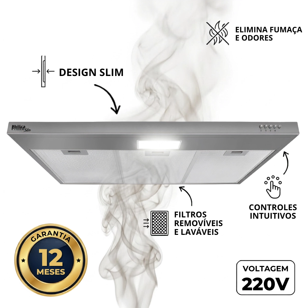 DEPURADOR DE AR PHILCO SLIM 90CM EXAUSTOR INOX PDR90I 220V DEPURADOR DE AR PHILCO SLIM 90CM EXAUSTOR INOX PDR90I 220V