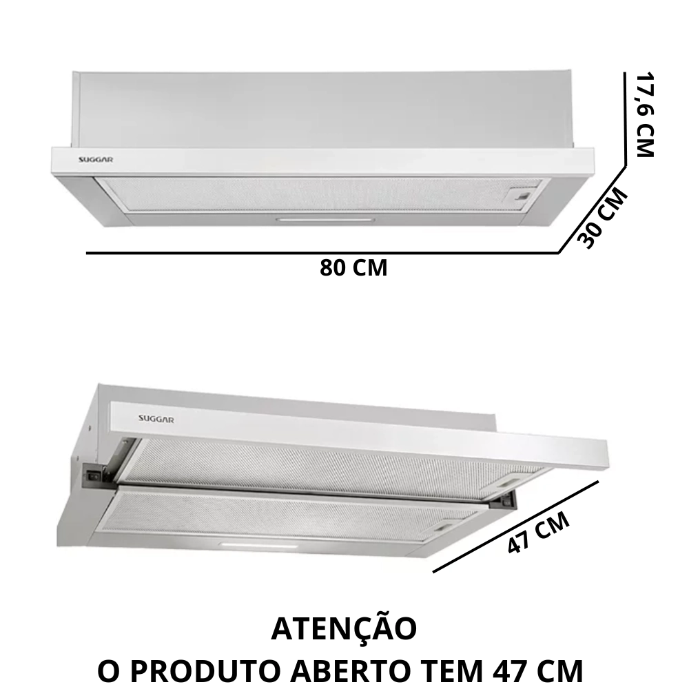 Depurador de Ar Suggar Slim de Embutir 80cm Inox 220v
