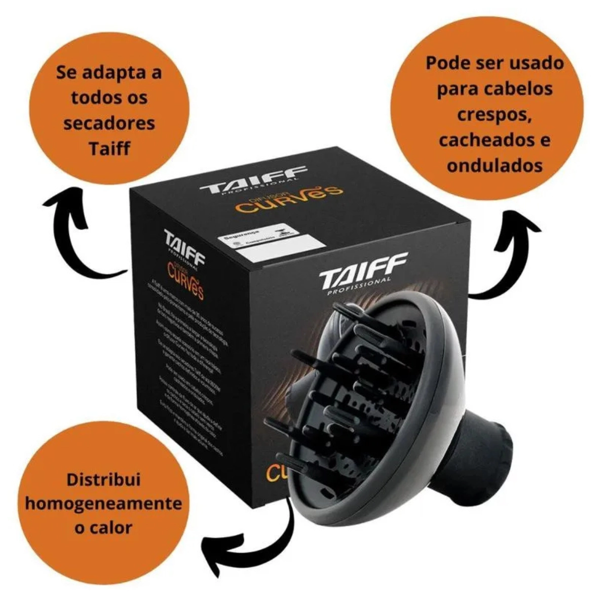 DIFUSOR DEFINIDOR DE CACHOS TAIFF UNIVERSAL CURVES PRETO EM ABS