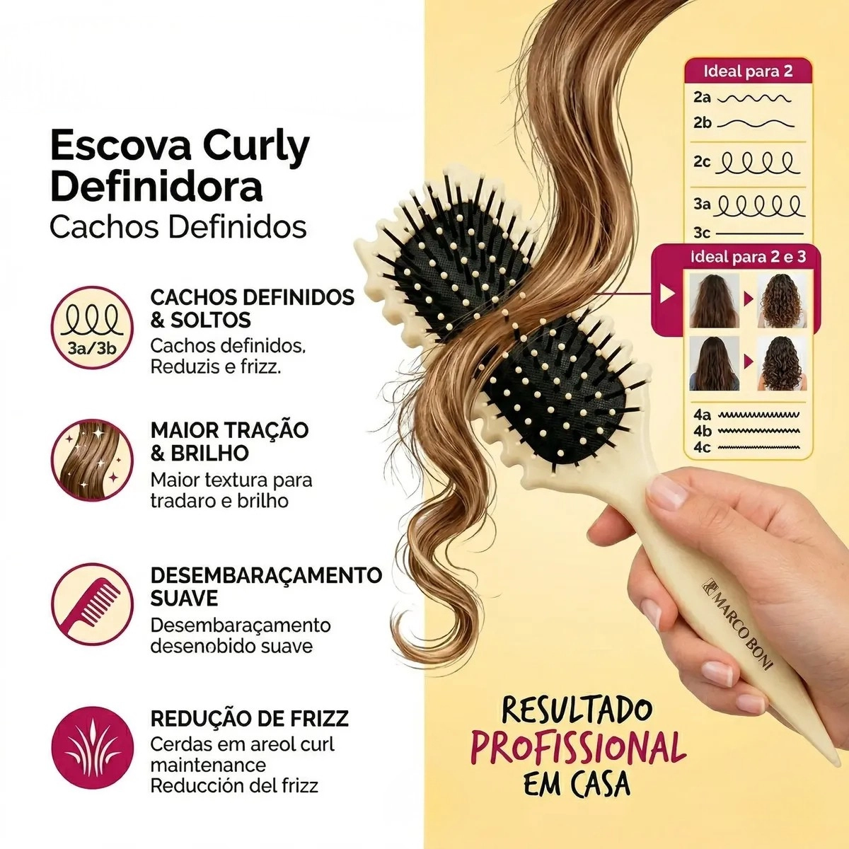 ESCOVA CURLY DEFINIDORA CERDAS ÚNICAS CORES SORTIDAS MARCO BONI ESCOVA CURLY DEFINIDORA CERDAS ÚNICAS CORES SORTIDAS MARCO BONI
