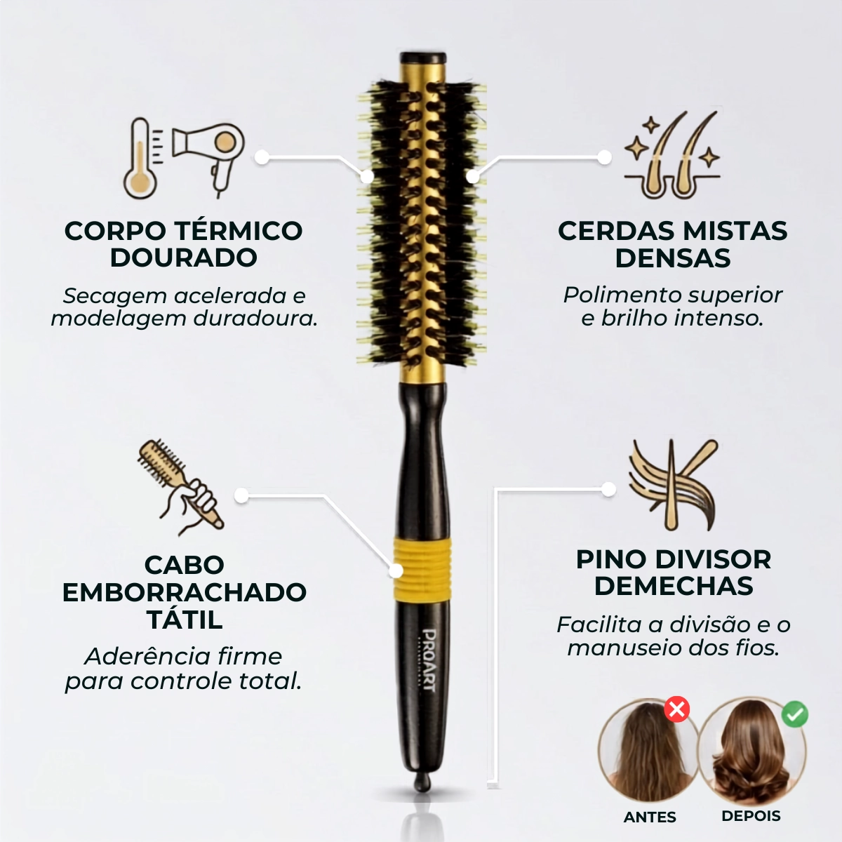 ESCOVA DE CABELO METALICA PRO AMARELA 15MM TÉRMICA CERDAS DUPLAS ESCOVA DE CABELO METALICA PRO AMARELA 15MM TÉRMICA CERDAS DUPLAS
