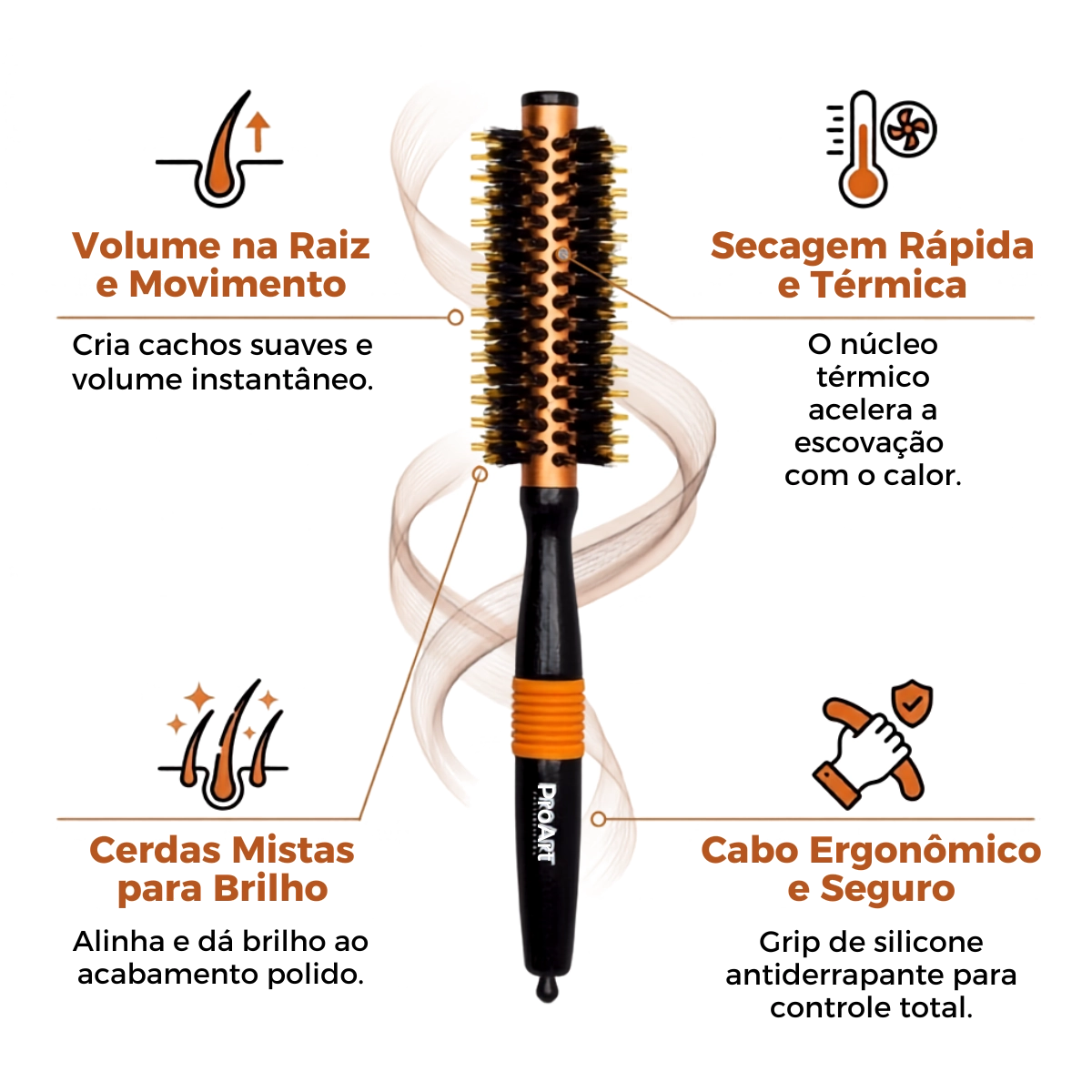 ESCOVA DE CABELO METALICA PRO LARANJA 15MM TÉRMICA CERDAS DUPLAS ESCOVA DE CABELO METALICA PRO LARANJA 15MM TÉRMICA CERDAS DUPLAS