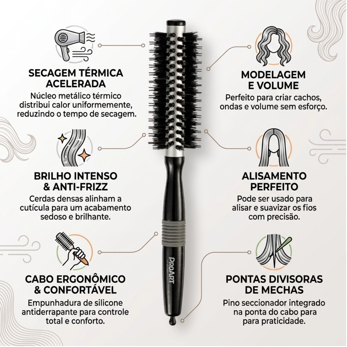 ESCOVA DE CABELO METALICA PRO PRATA 15MM TÉRMICA CERDAS DUPLAS ESCOVA DE CABELO METALICA PRO PRATA 15MM TÉRMICA CERDAS DUPLAS
