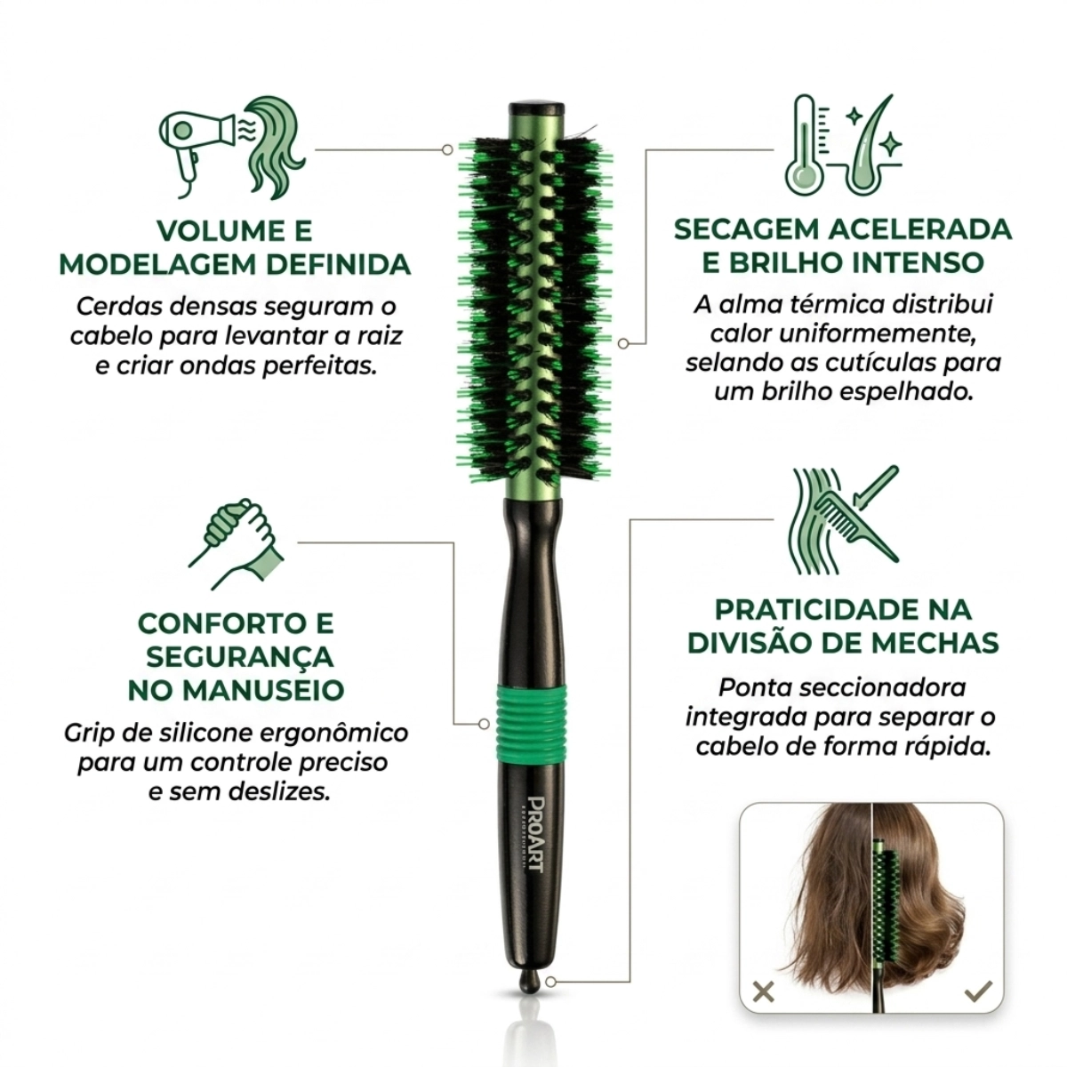 ESCOVA DE CABELO METALICA PRO VERDE 15MM TÉRMICA CERDAS DUPLAS ESCOVA DE CABELO METALICA PRO VERDE 15MM TÉRMICA CERDAS DUPLAS