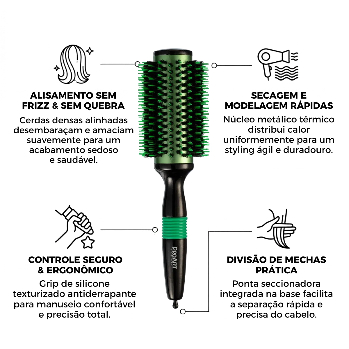 ESCOVA DE CABELO METALICA PRO VERDE 38MM TÉRMICA CERDAS DUPLAS ESCOVA DE CABELO METALICA PRO VERDE 38MM TÉRMICA CERDAS DUPLAS