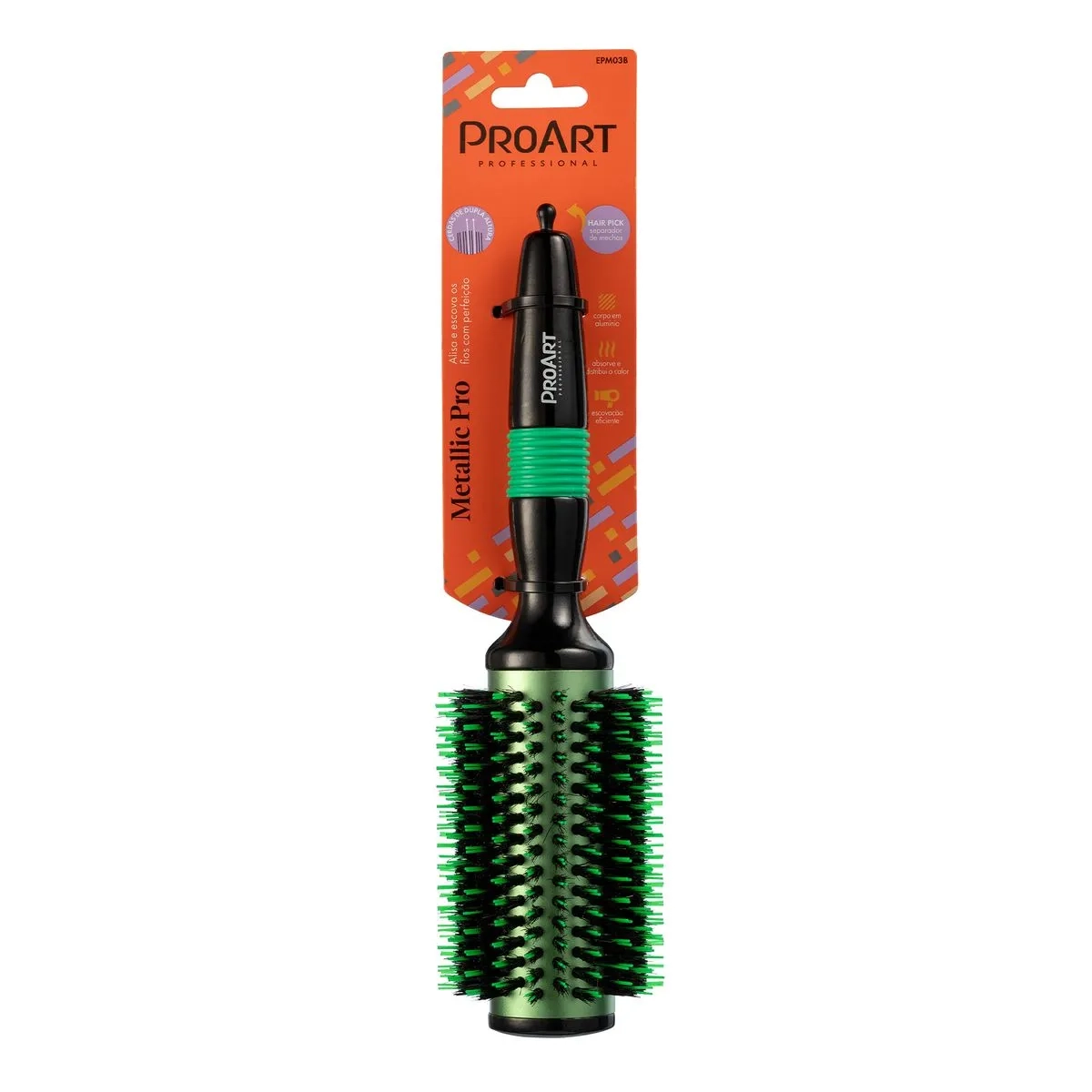 ESCOVA DE CABELO METALICA PRO VERDE 38MM TÉRMICA CERDAS DUPLAS ESCOVA DE CABELO METALICA PRO VERDE 38MM TÉRMICA CERDAS DUPLAS