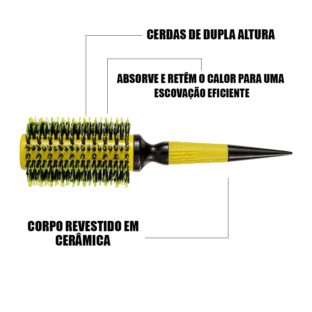 ESCOVA PROFISSIONAL CERÂMICA PROART 33MM AMARELO