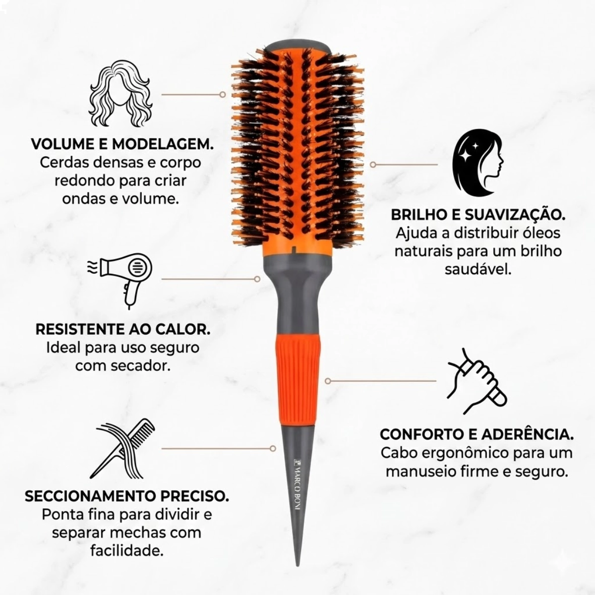 ESCOVA PROFISSIONAL MARCO BONI THERMAL CERAMIC ORANGE 65MM ESCOVA PROFISSIONAL MARCO BONI THERMAL CERAMIC ORANGE 65MM