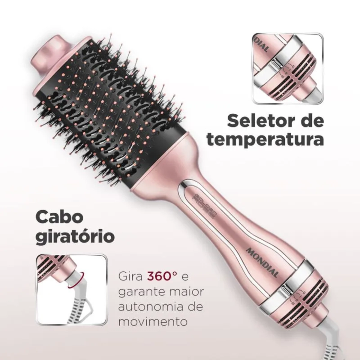 ESCOVA SECADORA E ALISADORA MONDIAL GOLDEN ROSE ES-02 1200W