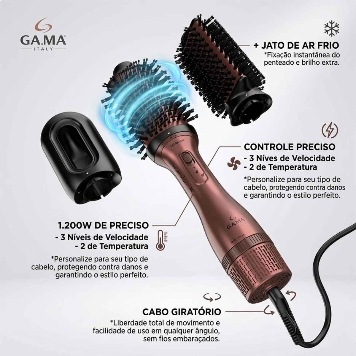 ESCOVA SECADORA GAMA MARULA 3D MULTICABEÇAS INTERCABEAVEIS BIVOLT 1.200W 