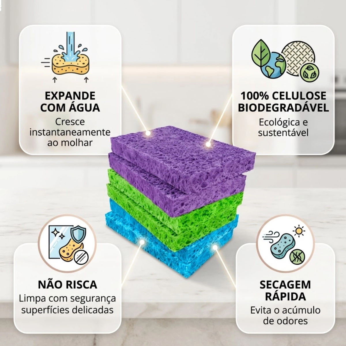 ESPONJA PAD EXPANSIVEL MULTIUSO FLASH LIMP 6 UNIDADES BIODEGRADAVEL ESPONJA PAD EXPANSIVEL MULTIUSO FLASH LIMP 6 UNIDADES BIODEGRADAVEL