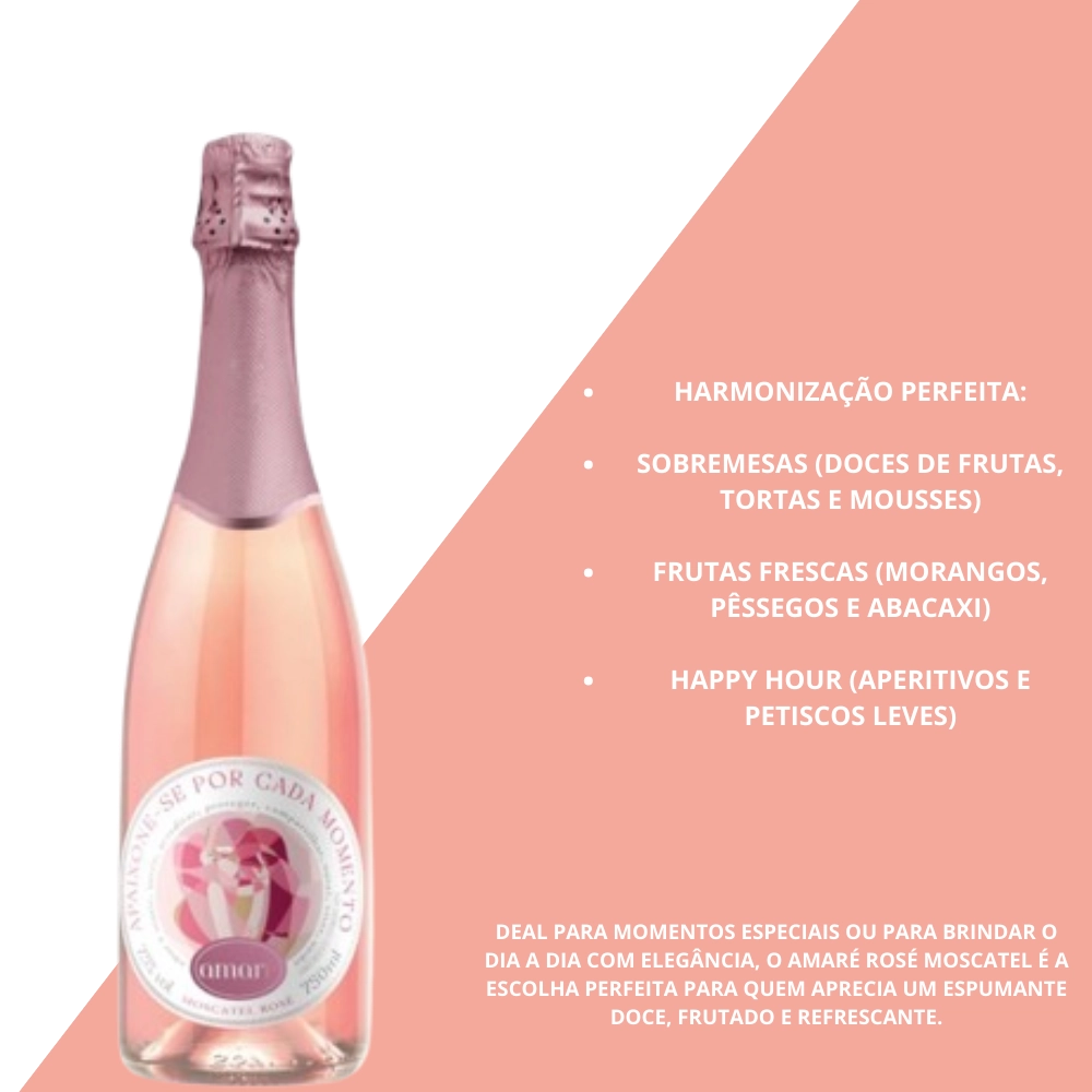 Espumante Amaré Rosé Moscatel 750ml - 100% Moscato Hamburgo, Doce e Frutado