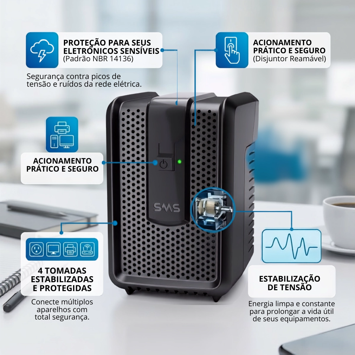 ESTABILIZADOR DE TENSAO SMS REVOLUTION SPEEDY 500VA 110V