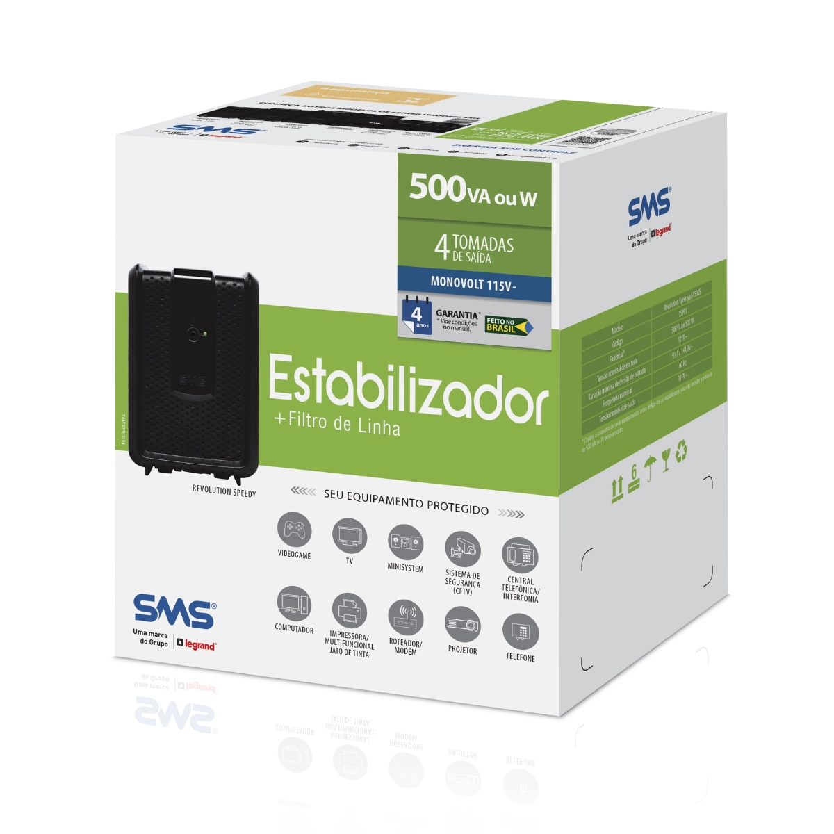 ESTABILIZADOR DE TENSAO SMS REVOLUTION SPEEDY 500VA 110V