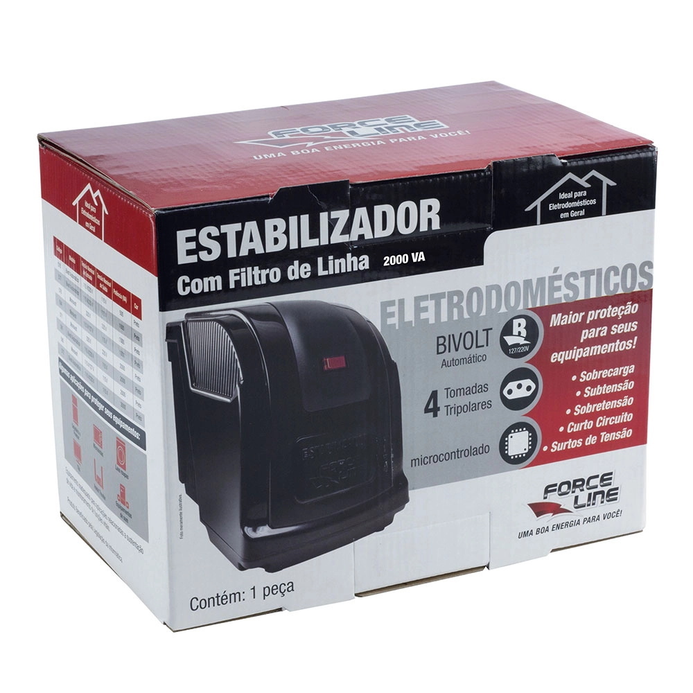 ESTABILIZADOR FORCELINE PRETO 2000VA BIVOLT 220V