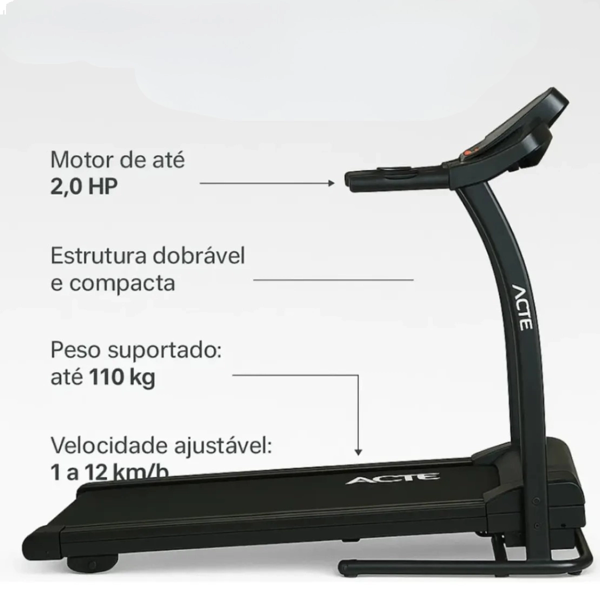ESTEIRA ESPORTIVA DOBRAVEL ACTE PRETA SUPORTA ATE 120KG PAINEL LCD