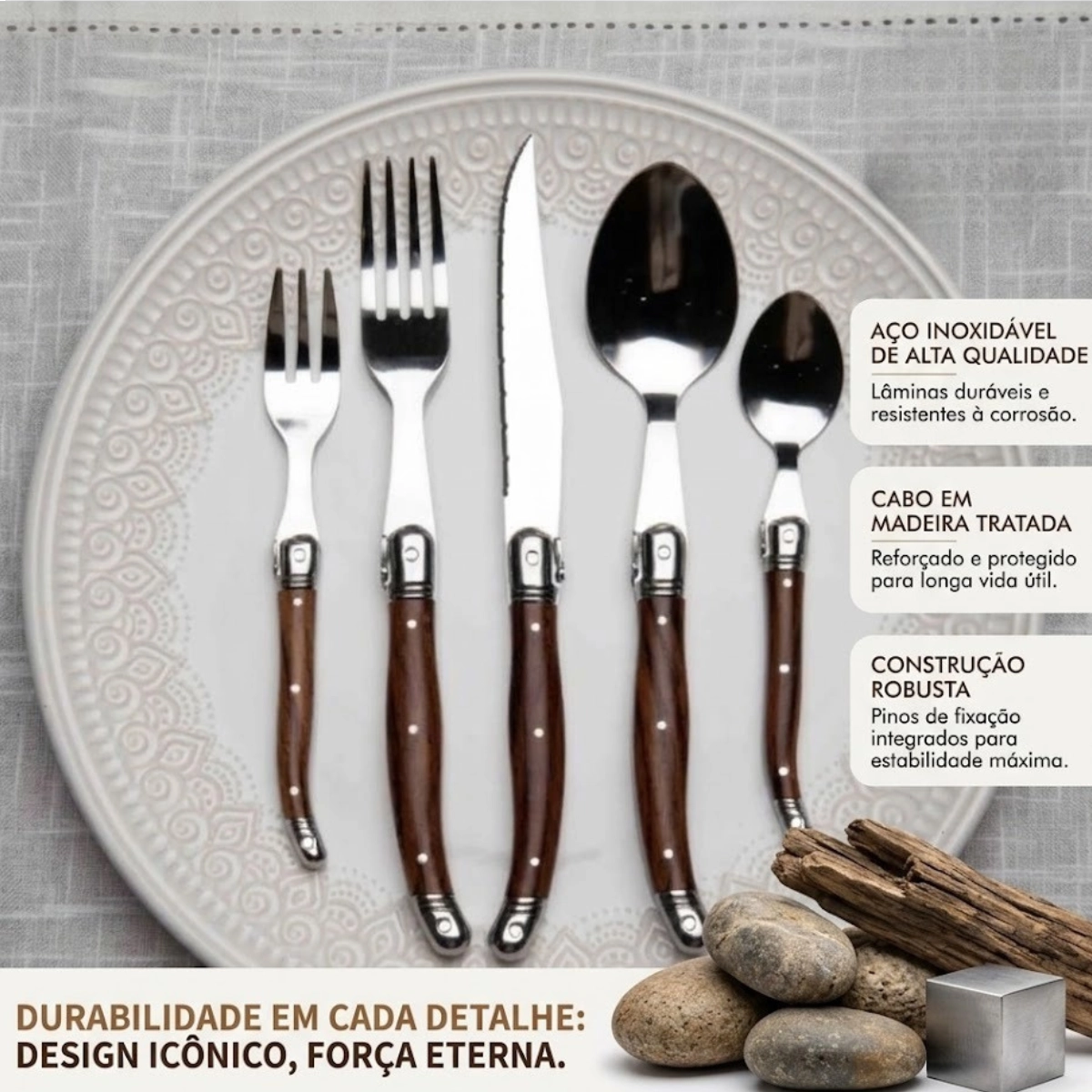 FAQUEIRO LAGUIOLE MARROM 30 PEÇAS KENYA INOX CABO MADEIRA 