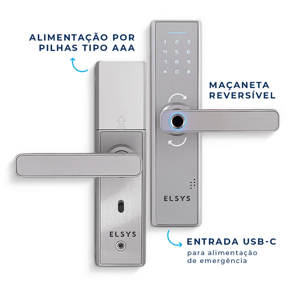 Fechadura Digital de Embutir com Biometria e Senha Numérica Elsys Prata