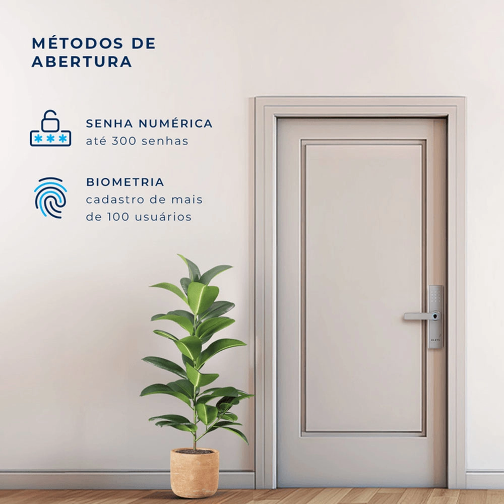 Fechadura Digital de Embutir com Biometria e Senha Numérica Elsys Prata