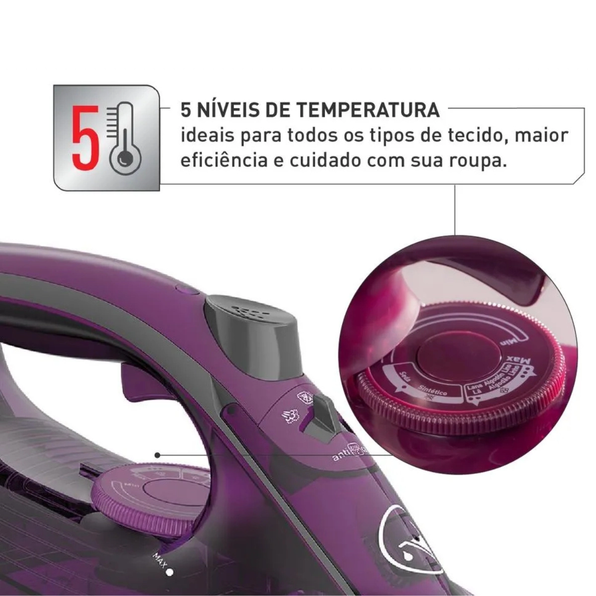 FERRO A VAPOR ARNO POWERGLISS BASE XGLIDE FPO1 ROXO 220V