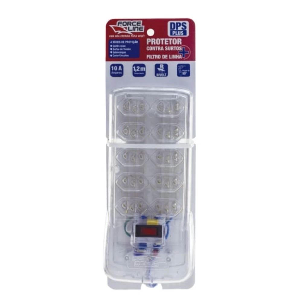FILTRO DE LINHA 10 TOMADAS COM DPS PLUS TRANSPARENTE PLUG 90