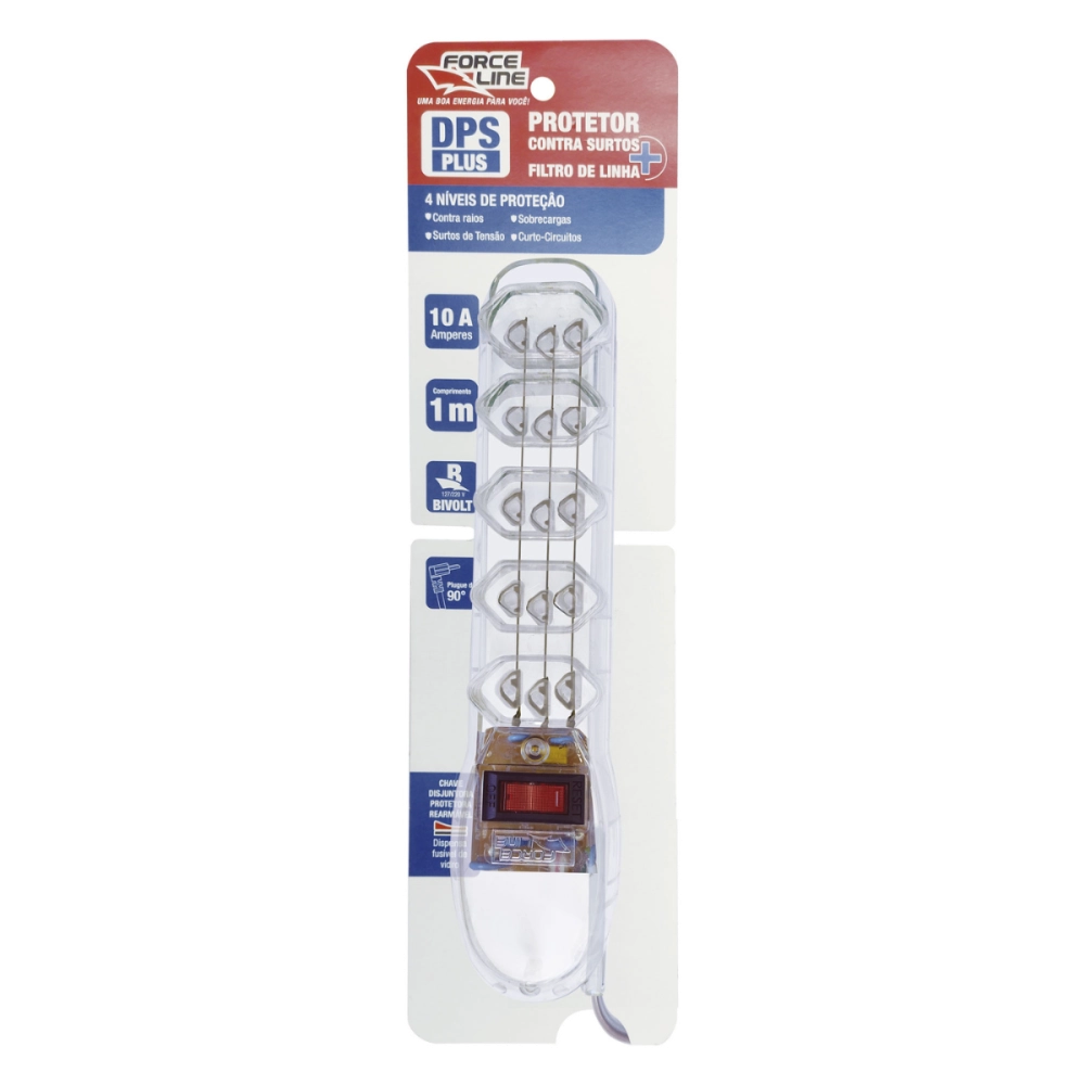 FILTRO DE LINHA 5 TOMADAS SLIM PLUS DPS PLUS TRANSPARENTE PLUG 90