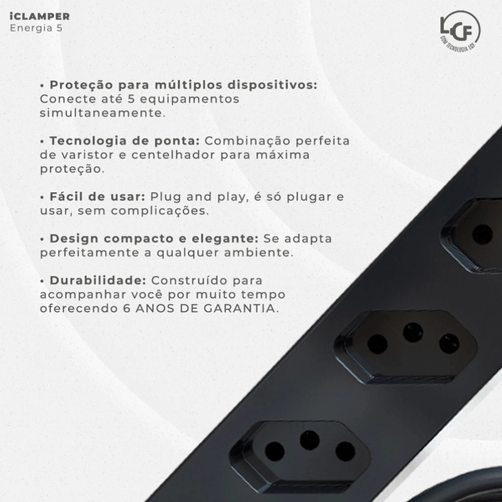 Filtro de Linha + Dps Iclamper 5 Tomadas Lcf Preto Filtro de Linha + Dps Iclamper 5 Tomadas Lcf Preto