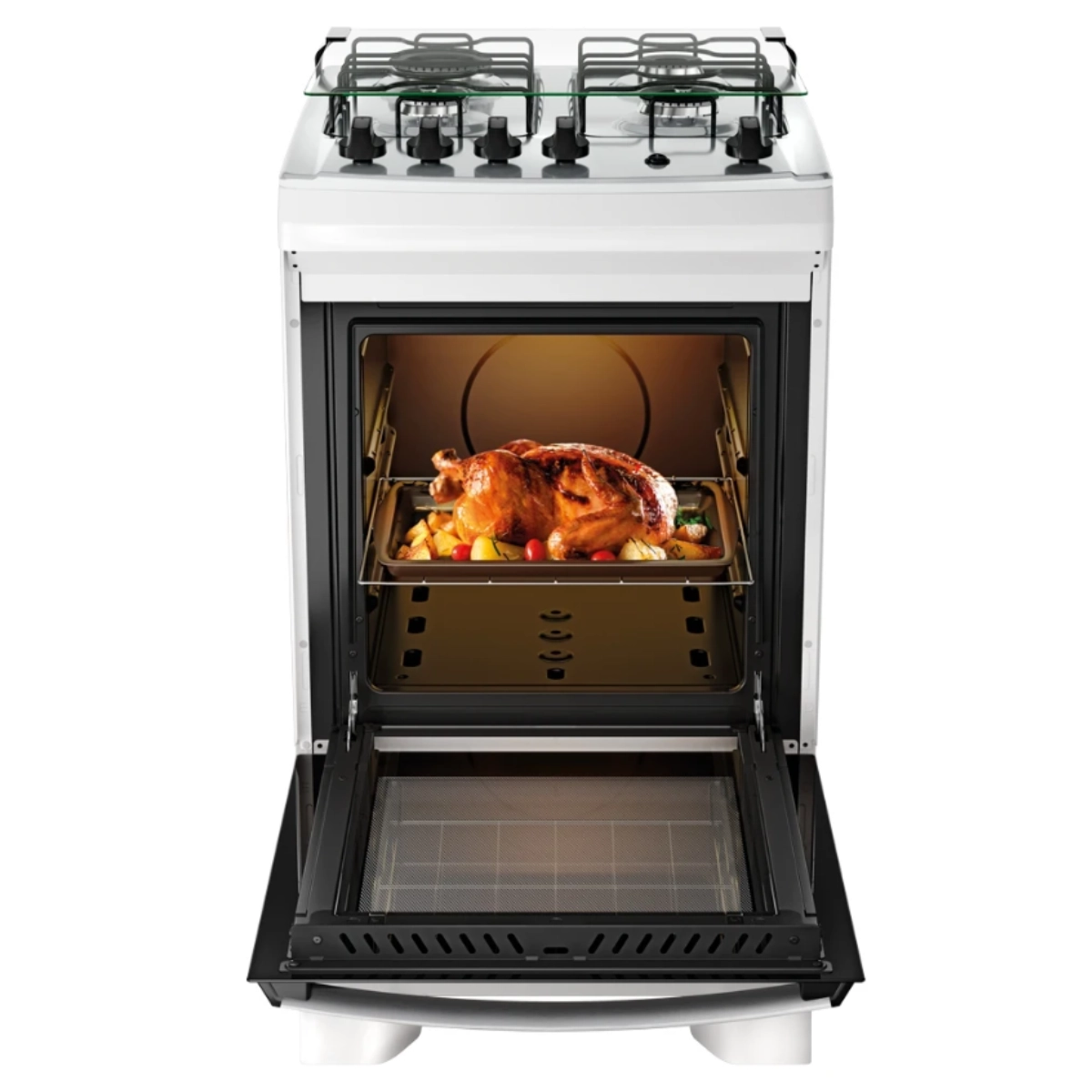 Fogão 4 Bocas Branco com Mesa Inox Dako Supreme