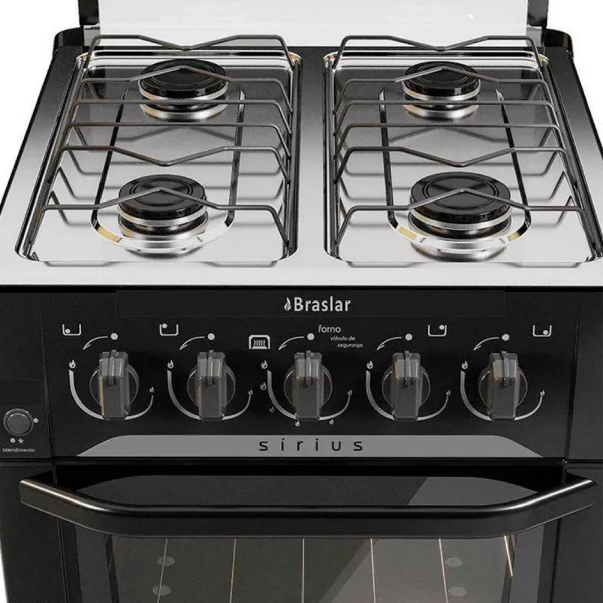 Fogão 4 Bocas Braslar Sirius Plus Preto Bivolt Compacto e Potente